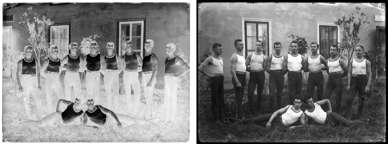 Telovadci Belokranjskega Sokola pred telovadnico v Metliki